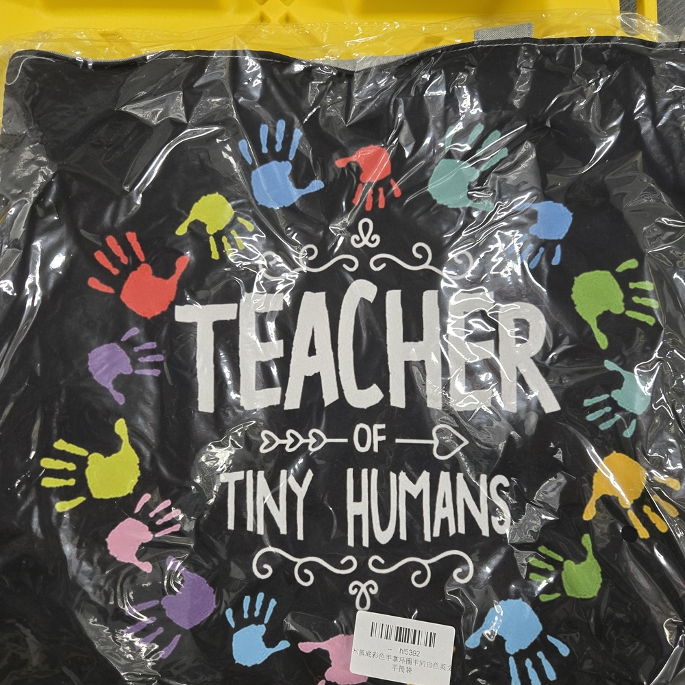 Black Teacher Tote Bag with Colorful Handprints